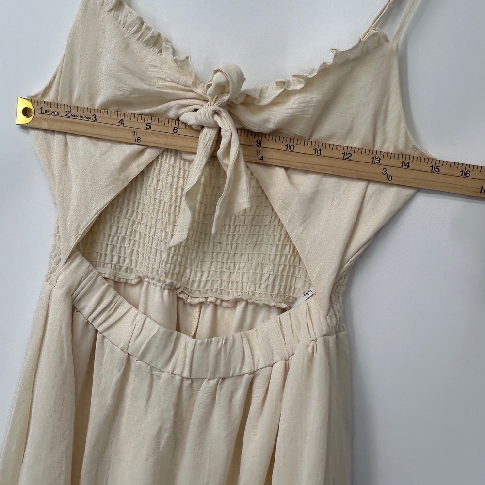 Lulus Cream Tiered Cutout Maxi Dress Smocked Back Tie Front Sleeveless Medium - Picture 6 of 7